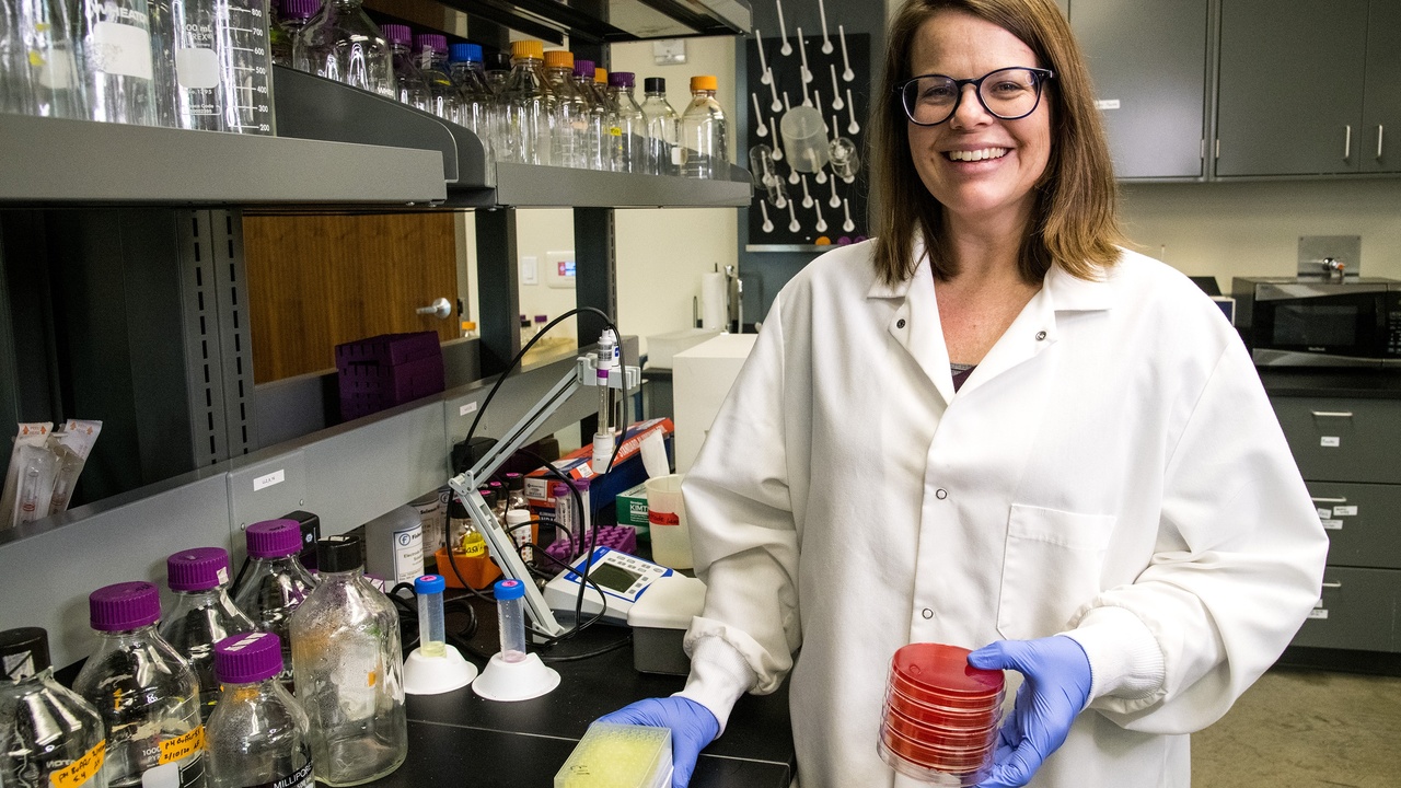 Laboratory researcher in biosafety hood demonstrating containment protocols