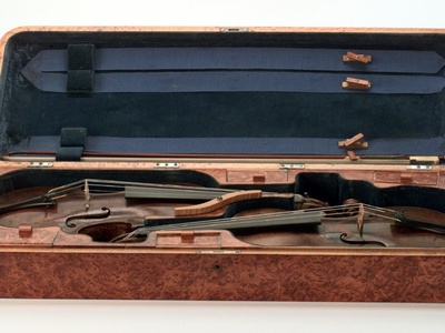 Violin bow on strings