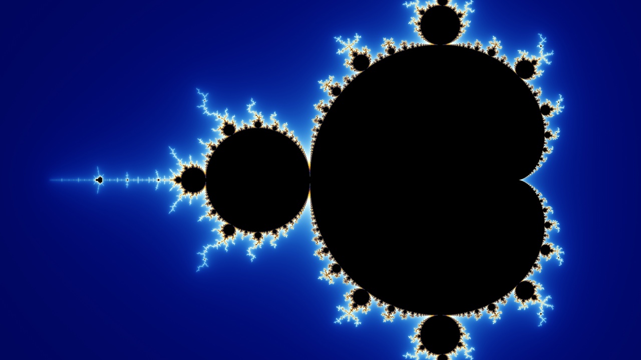 Mathematical fractal patterns with a Mandelbrot visual and equations showing iterative processes