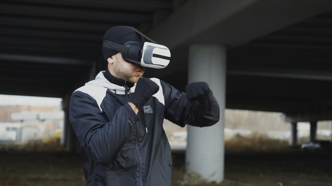 Person tripping while wearing an augmented reality headset