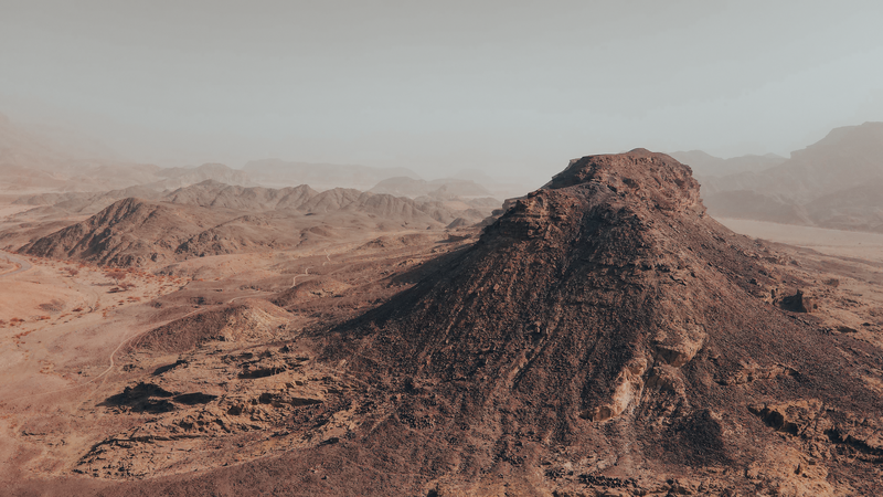 Breathtaking aerial landscape of mountainous desert terrain in Southern Israel.
