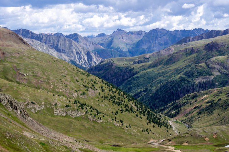 Breathtaking landscape of mountain peaks at Engineer Pass in Colorado.