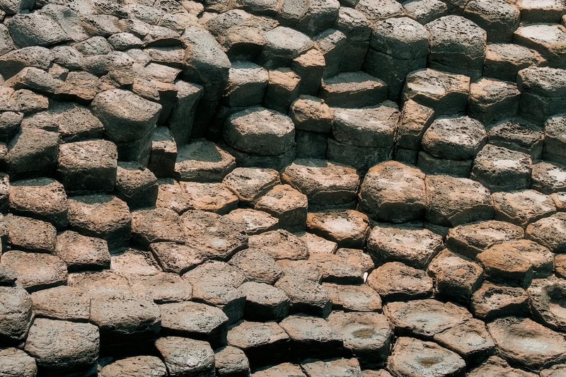 Close-up view of hexagonal basalt columns showcasing natural geometric patterns.