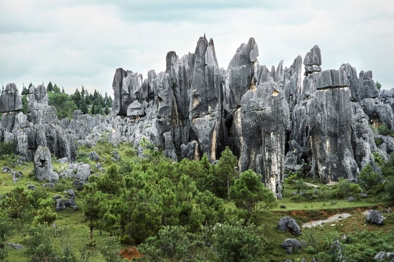 Dramatic karst formations in the Stone Forest, capturing natural beauty.