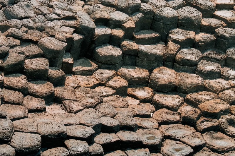 Close-up view of hexagonal basalt columns showcasing natural geometric patterns.