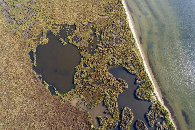 A stunning aerial view of the coastline and wetlands in Paynesville, Victoria, Australia.